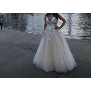 Designer champagne floral dress